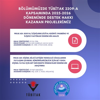 TÜBİTAK 2209-A Kapsamında Bölümümüzde İki Proje Destek Almaya Hak Kazandı